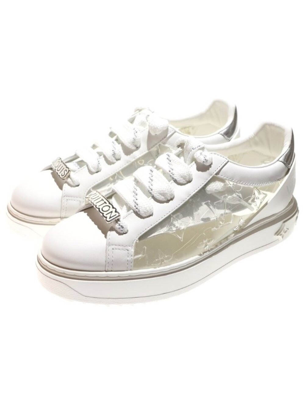 Louis Vuitton 22 SS Time Outline Monogram Clear Leather Lace-Up Low Cut Shoes - Picture 2 of 6